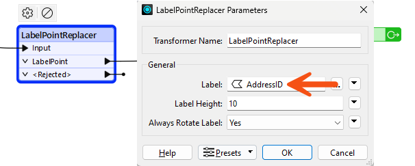 AddressID attribute used for the Label parameter